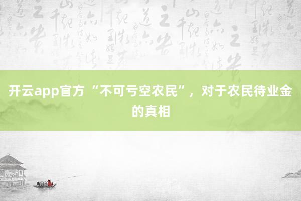 开云app官方 “不可亏空农民”，对于农民待业金的真相